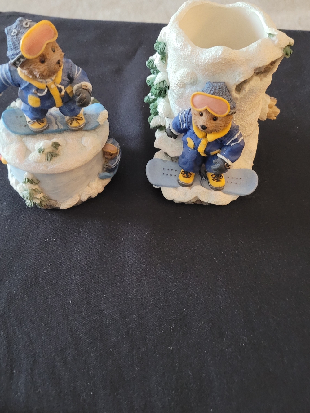 Snowboarding Bear Figurine Set - Yellow & Blue Accents